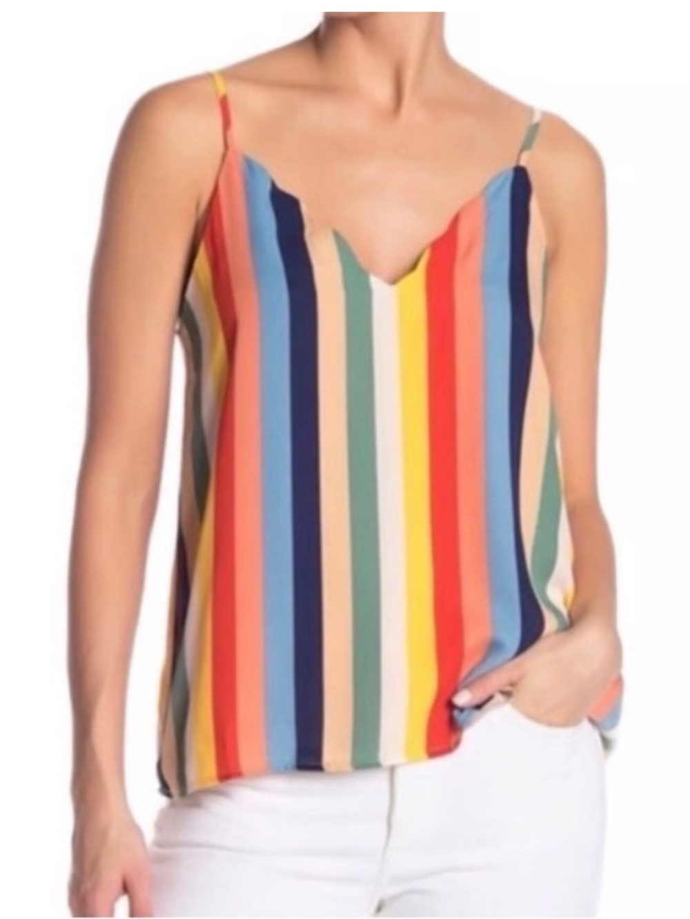 Rainbow Scalloped Neckline Tank Top